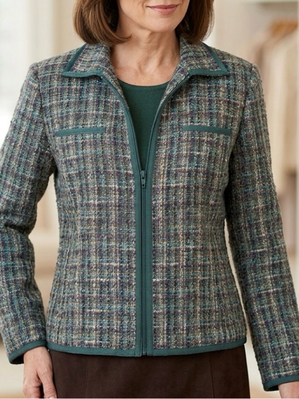 SAG HARBOR Women’s Jacket Multi-Color Tweed Zip-Up Lined Blazer Coat sz 6P